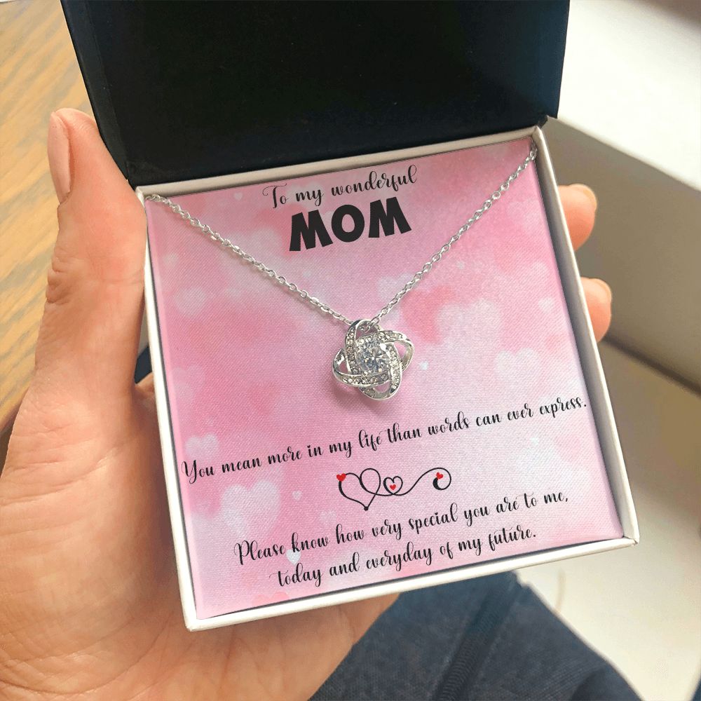 TO MY WONDERFUL MOM LOVE KNOT NECKLACE FOR MOM, NECKLACE WITH MESSAGE CARD, BIRTHDAY, MOTHER'S DAY GIFT FOR HER