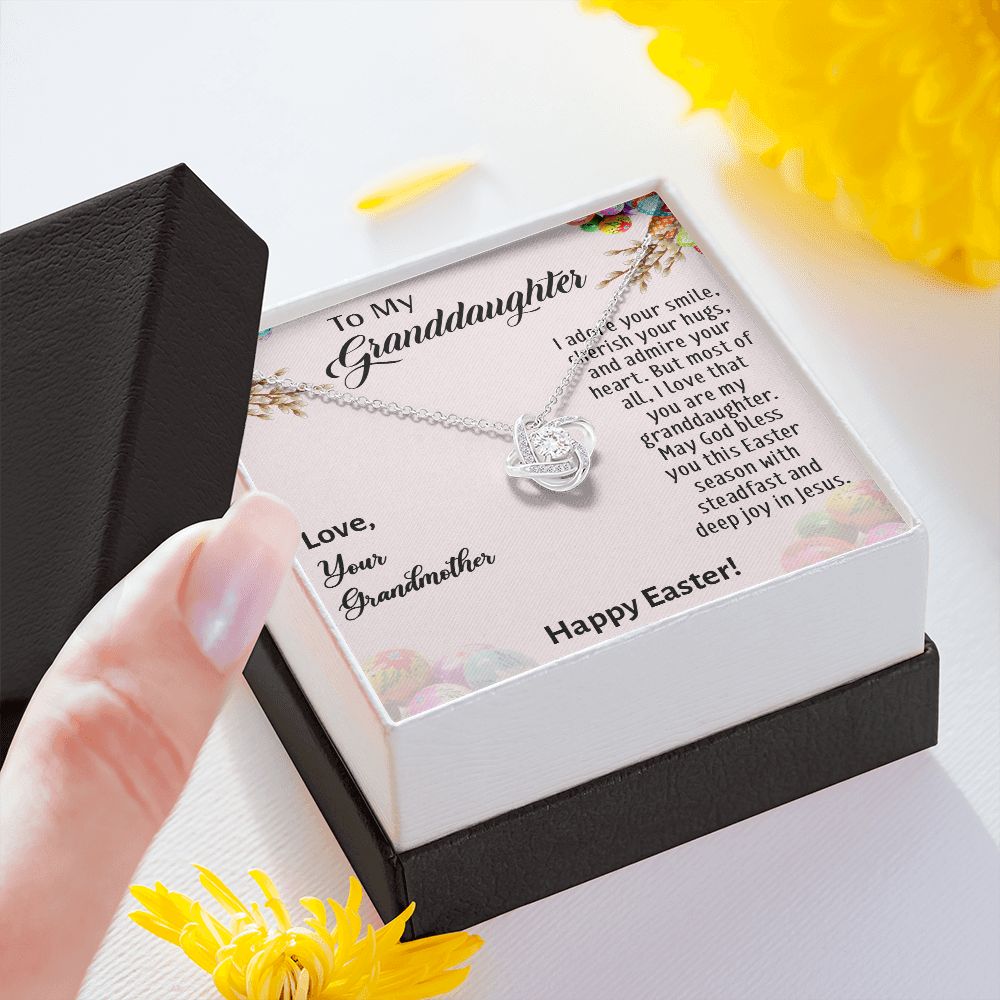 TO MY GRANDDAUGHTER, HAPPY EASTER, INTERLOCKING HEART NECKLACE WITH MESSAGE CARD, EASTER DAY GIFT FROM GRANDMOTHER