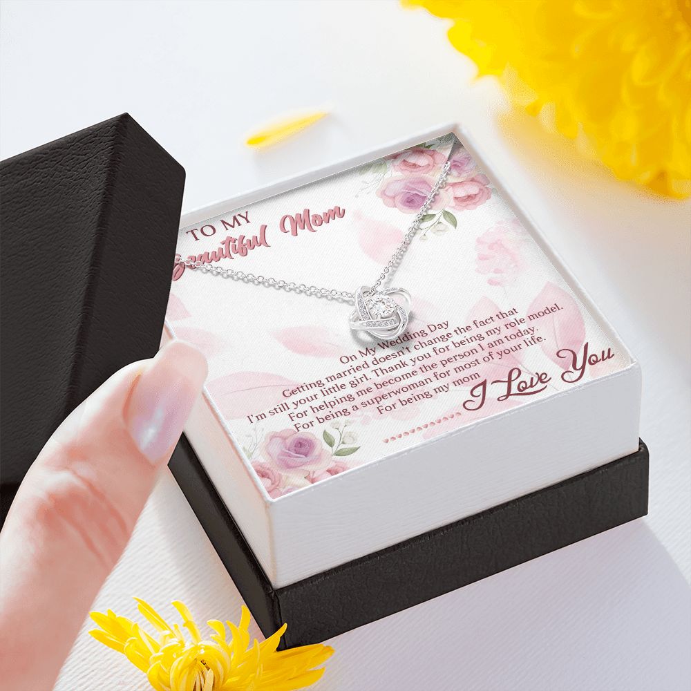 TO MY BEAUTIFUL MOM, LOVE KNOT NECKLACE FOR MOM, NECKLACE WITH MESSAGE CARD, BIRTHDAY, MOTHER'S DAY GIFT FOR HER