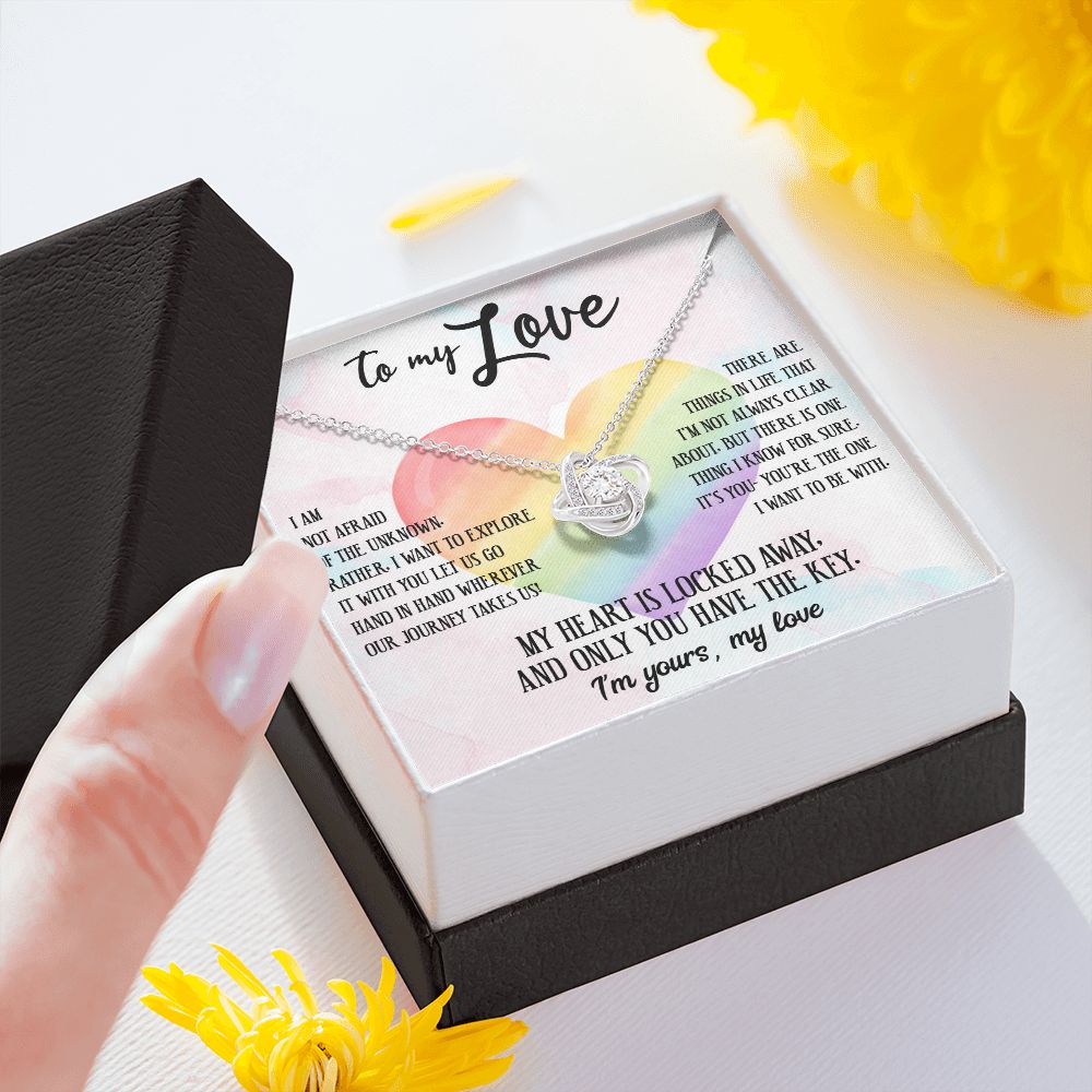 TO MY LOVE, LOVE KNOT NECKLACE FOR SOULMATE, FOR YOUR LGBTQ PARTNER, WITH MESSAGE CARD, PRIDE NECKLACE,
