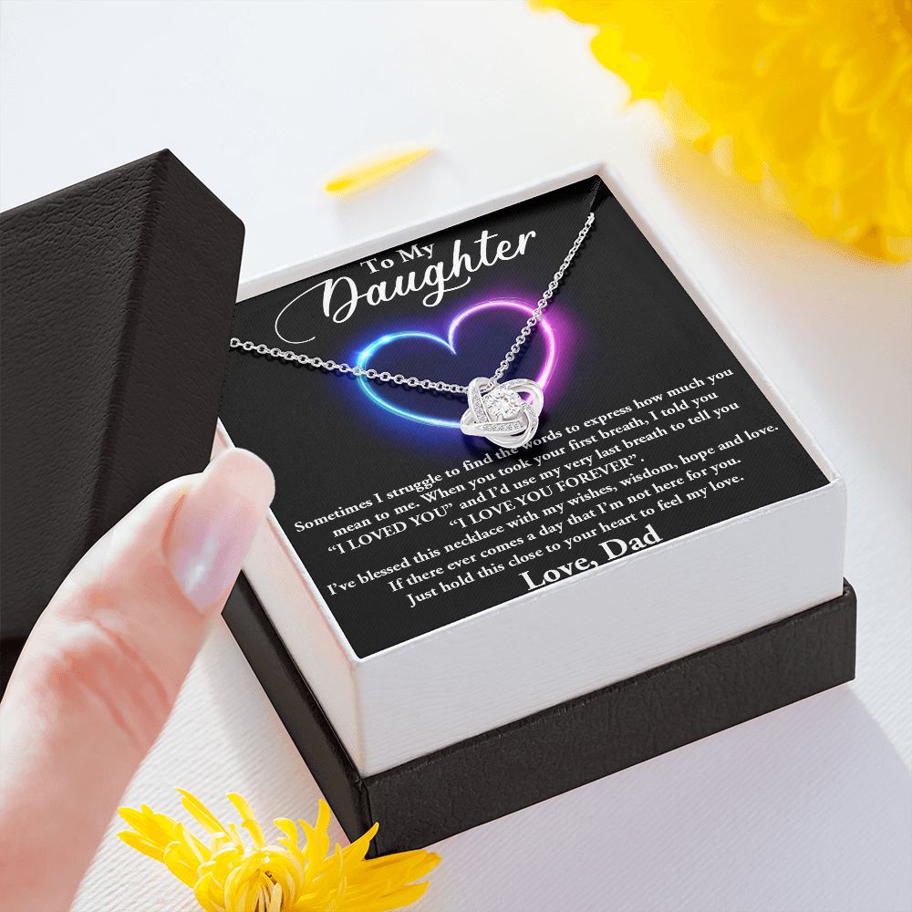 TO MY DAUGHTER, I LOVE YOU FOREVER, LOVE KNOT NECKLACE WITH MESSAGE CARD, BIRTHDAY AND DAUGHTERS DAY GIFT FOR HER