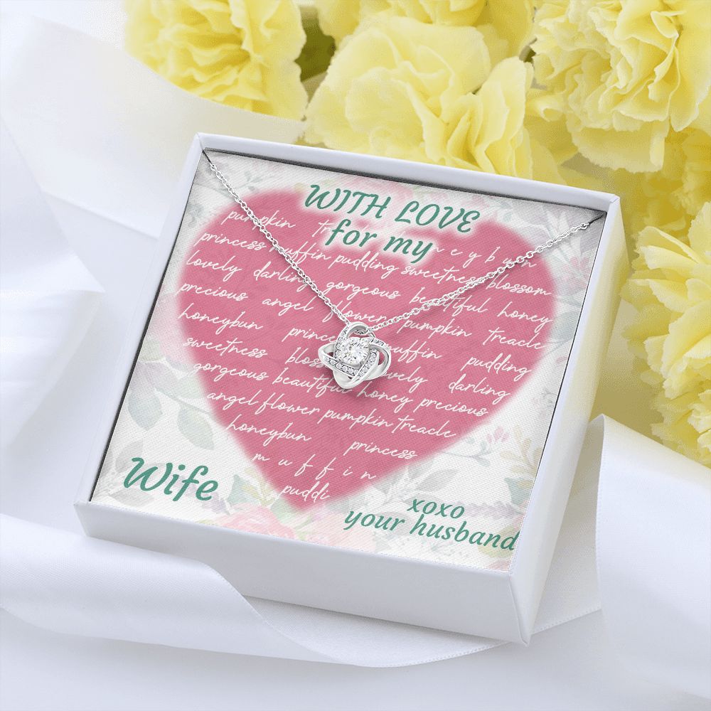 Love Knot Necklace, For My Wife, Necklace With Message Card, Birthday Gift For Her