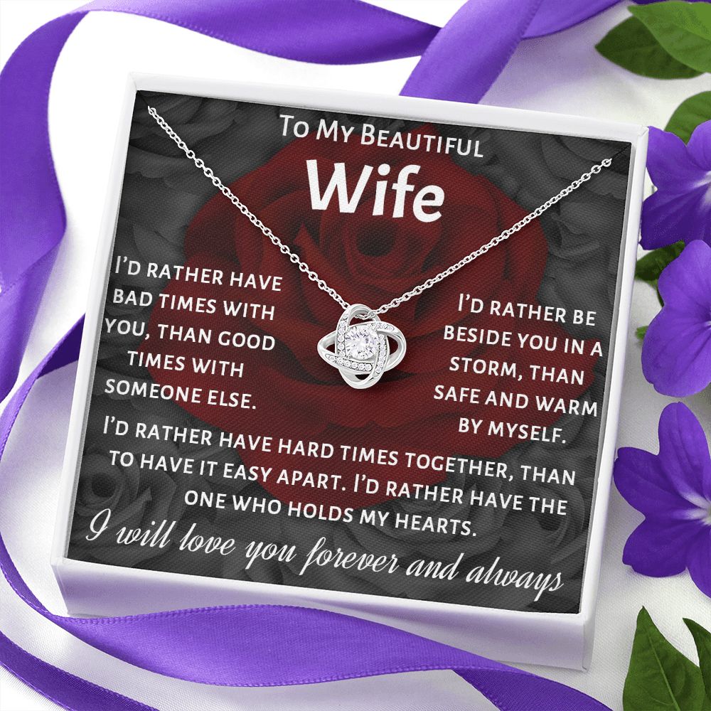 To My Beautiful Wife, I Will Love You Forever, Necklace For Wife With Message Card, Gift For Her