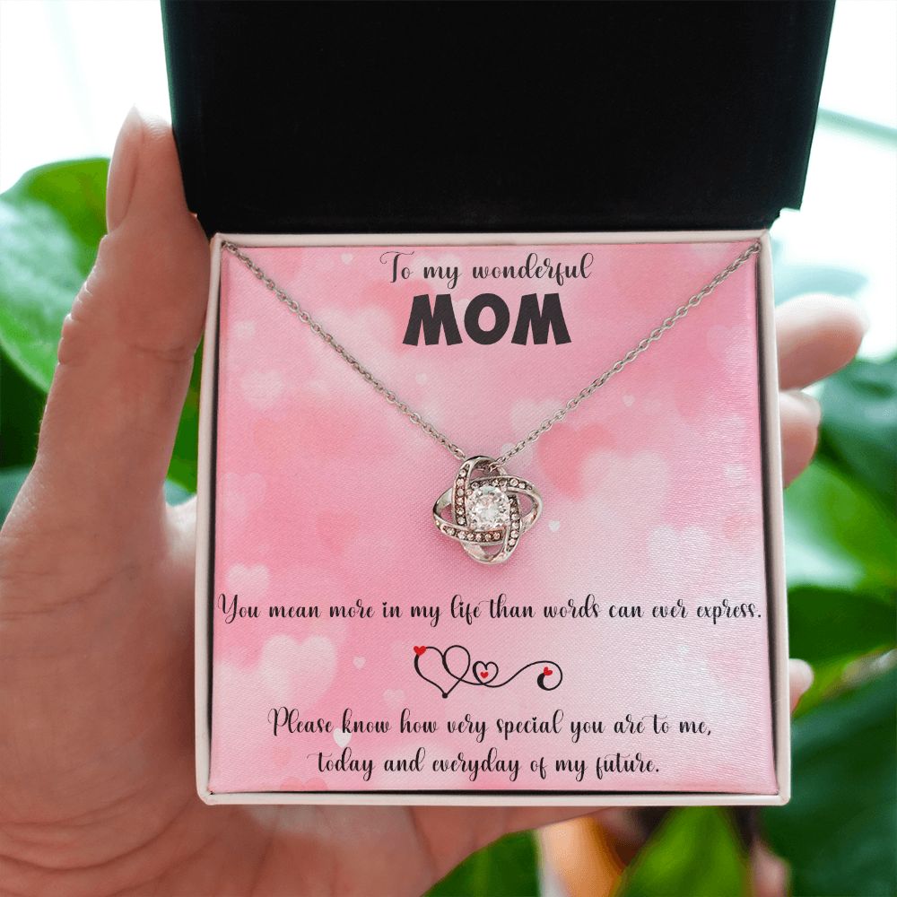 TO MY WONDERFUL MOM LOVE KNOT NECKLACE FOR MOM, NECKLACE WITH MESSAGE CARD, BIRTHDAY, MOTHER'S DAY GIFT FOR HER