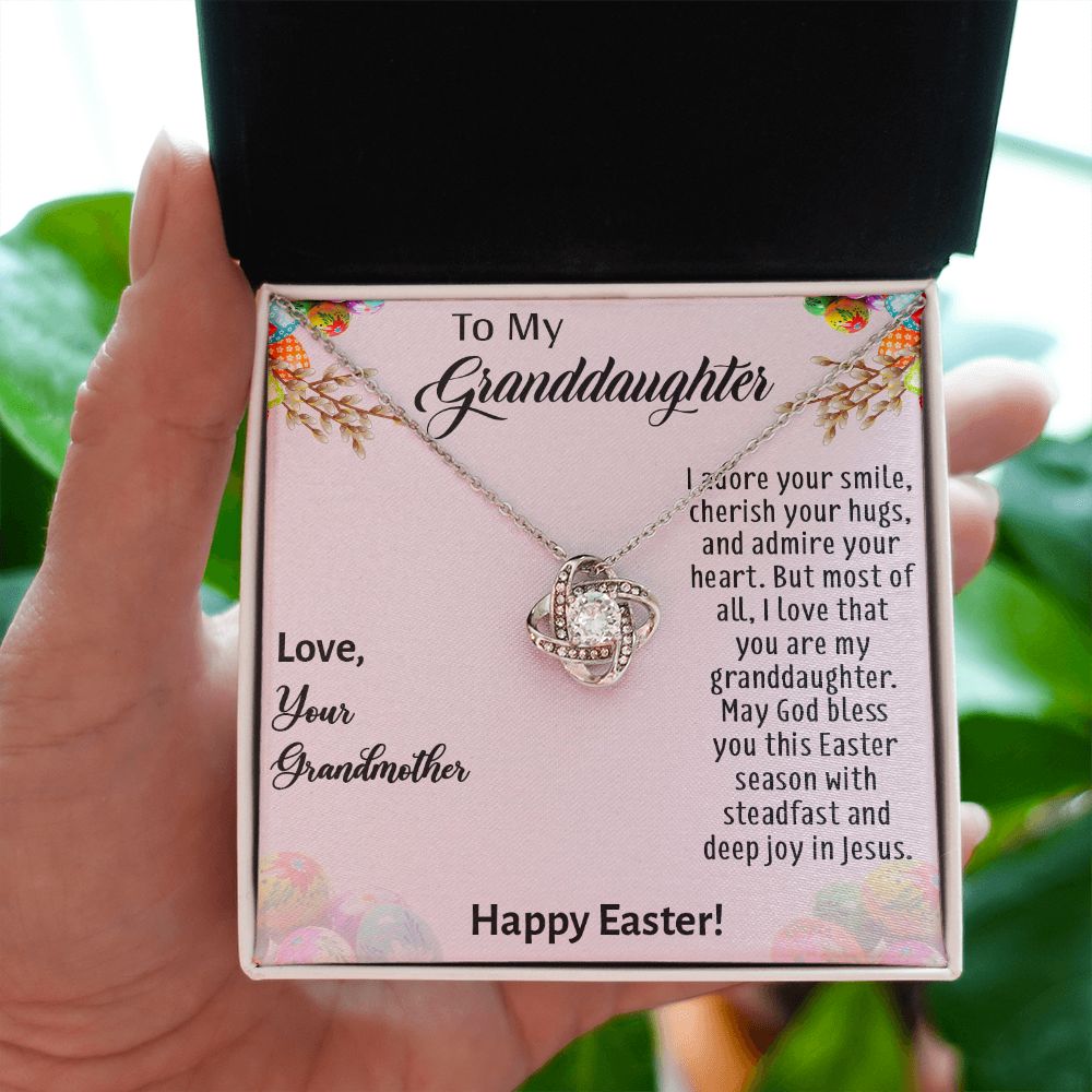 TO MY GRANDDAUGHTER, HAPPY EASTER, INTERLOCKING HEART NECKLACE WITH MESSAGE CARD, EASTER DAY GIFT FROM GRANDMOTHER