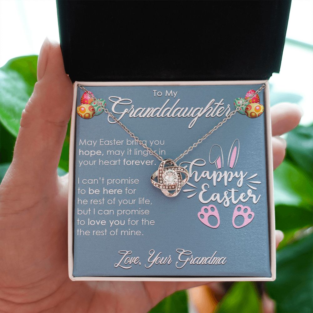 TO MY GRANDDAUGHTER, HAPPY EASTER, INTERLOCKING HEART NECKLACE WITH MESSAGE CARD, EASTER DAY GIFT FROM GRANDMOTHER