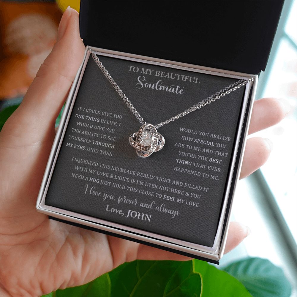 To My Beautiful Soulmate Love Knot Necklace Gift, Pendant For Her, Gift For Anniversary, Romantic Birthday Gift For Her, Jewelry For Her