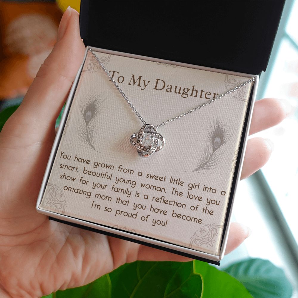 TO MY DAUGHTER, LOVE KNOT NECKLACE WITH MESSAGE CARD, BIRTHDAY AND DAUGHTERS DAY GIFT FOR HER