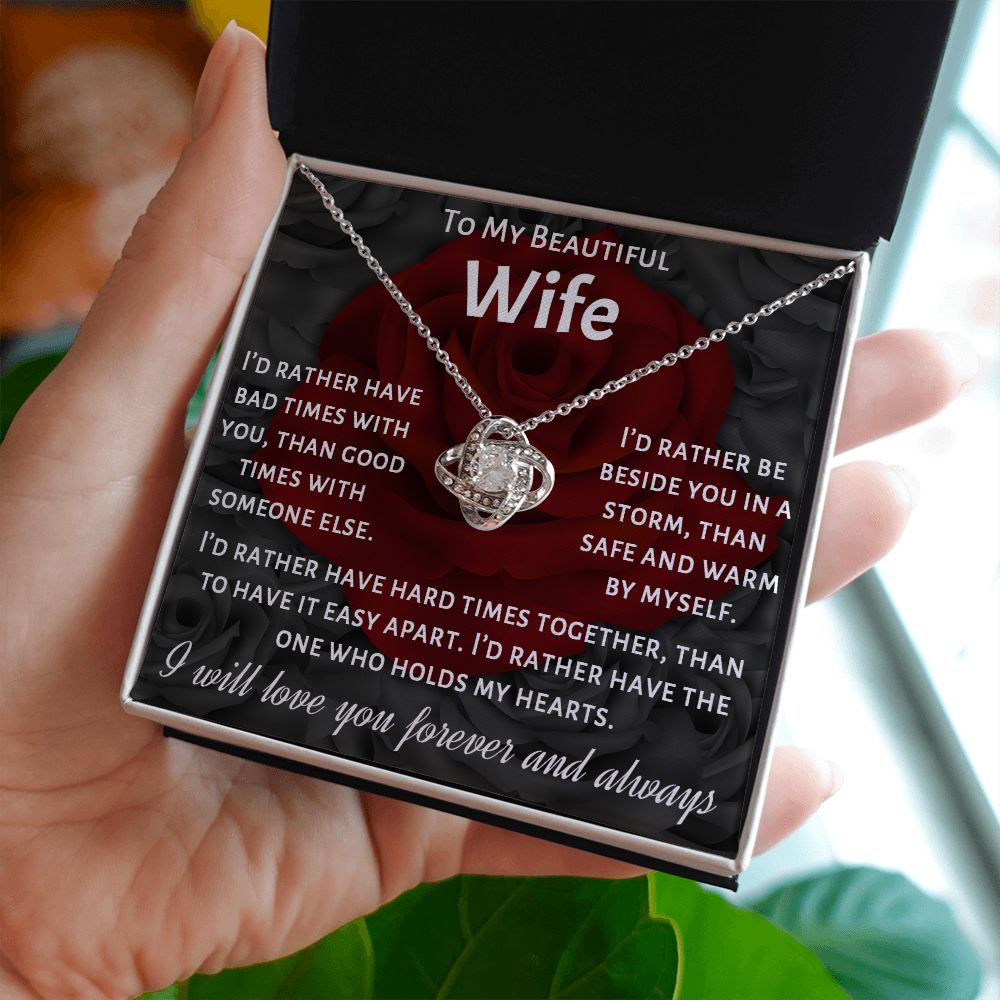 To My Beautiful Wife, I Will Love You Forever, Necklace For Wife With Message Card, Gift For Her