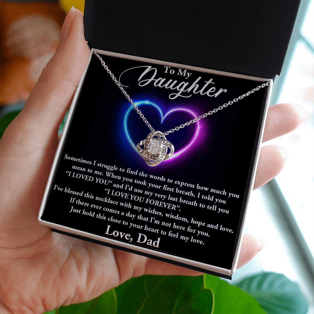TO MY DAUGHTER, I LOVE YOU FOREVER, LOVE KNOT NECKLACE WITH MESSAGE CARD, BIRTHDAY AND DAUGHTERS DAY GIFT FOR HER