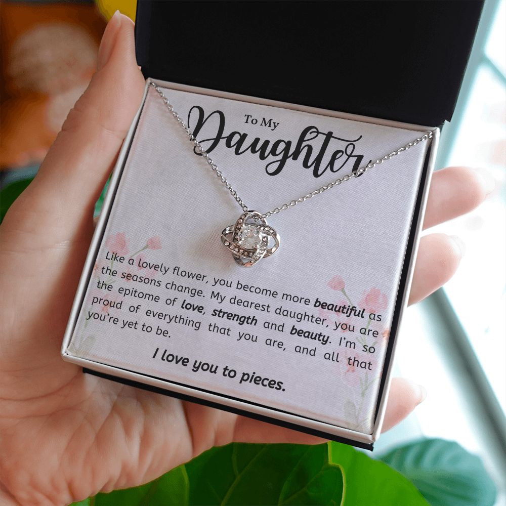 To My Daughter, I Love You, Love Knot Necklace With Message Card For Daughter, Birthday Gift For Her