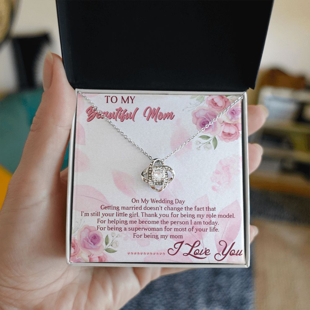 TO MY BEAUTIFUL MOM, LOVE KNOT NECKLACE FOR MOM, NECKLACE WITH MESSAGE CARD, BIRTHDAY, MOTHER'S DAY GIFT FOR HER