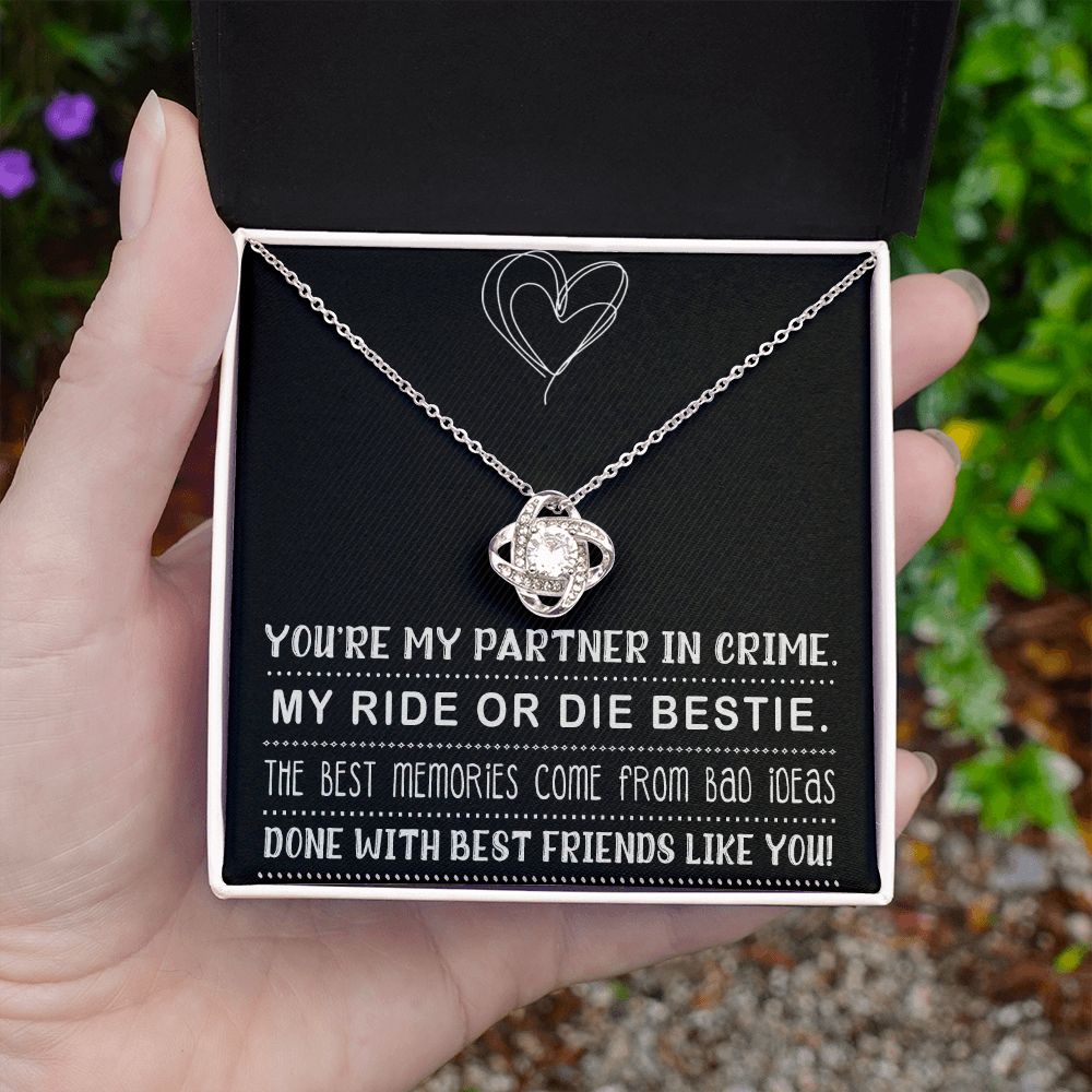 MY RIDE OR DIE BESTIE, LOVE KNOT NECKLACE WITH MESSAGE CARD, FOR FRIENDS, BFF, BIRTHDAY, FRIENDSHIP DAY GIFT FOR HER
