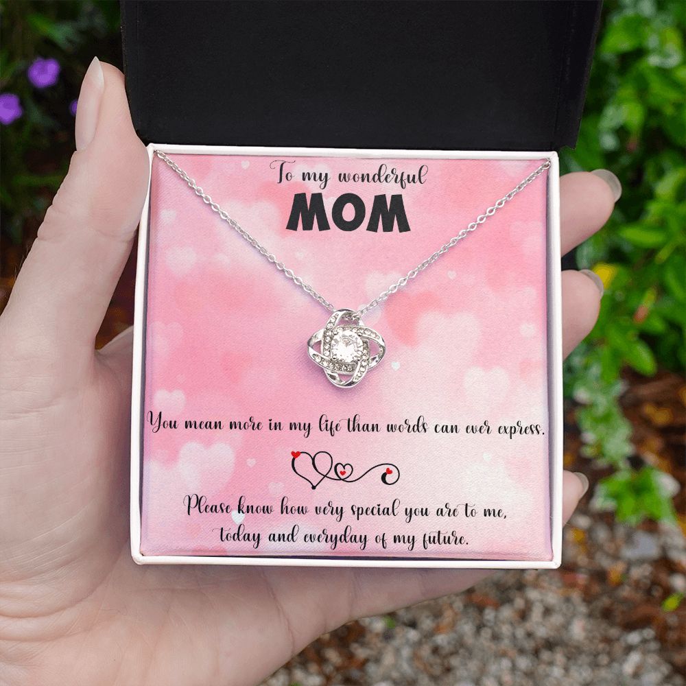 TO MY WONDERFUL MOM LOVE KNOT NECKLACE FOR MOM, NECKLACE WITH MESSAGE CARD, BIRTHDAY, MOTHER'S DAY GIFT FOR HER