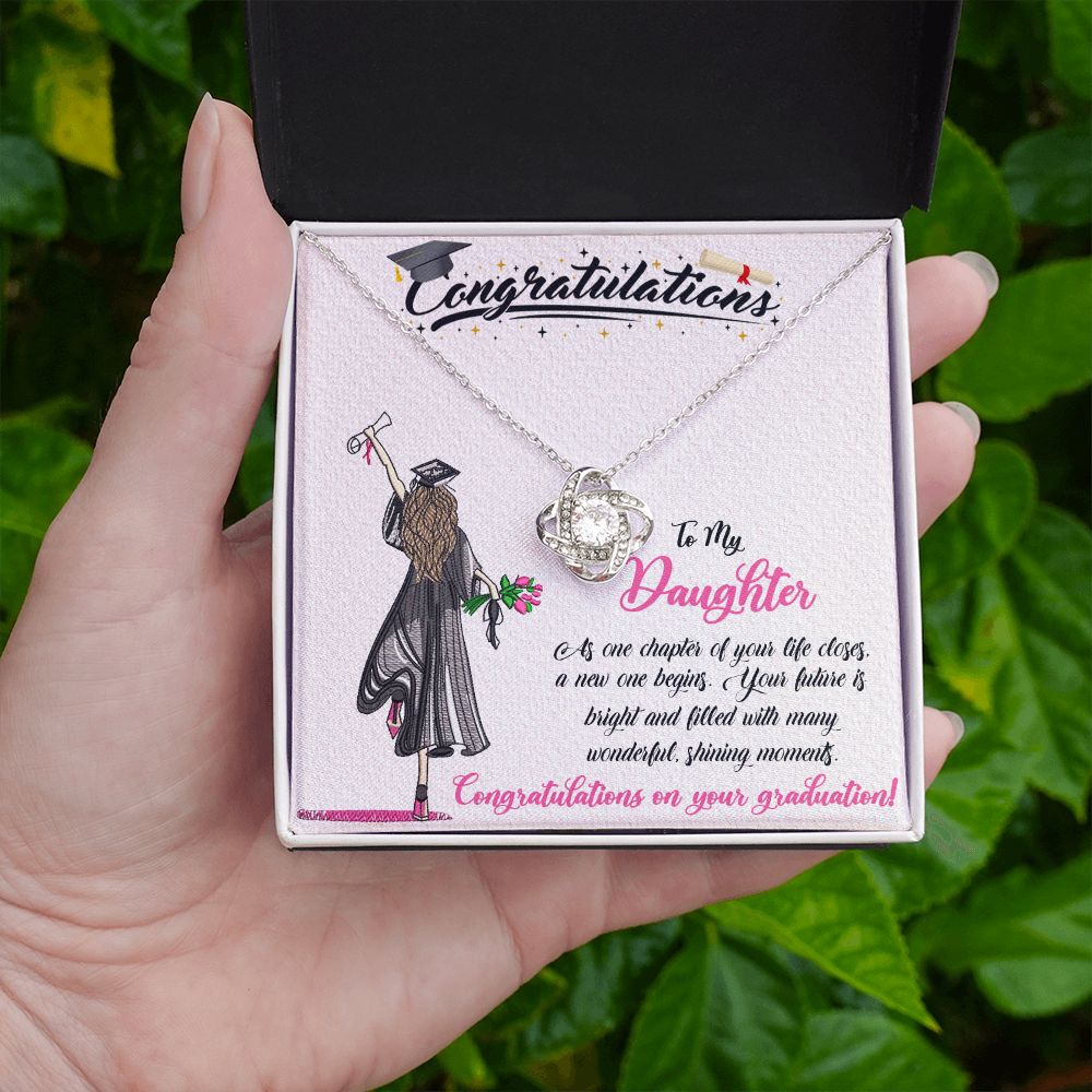 CONGRATULATIONS TO MY DAUGHTER, LOVE KNOT NECKLACE FOR DAUGHTER ON HER GRADUATION, FROM MOM/DAD, GRADUATION GIFT FOR HER