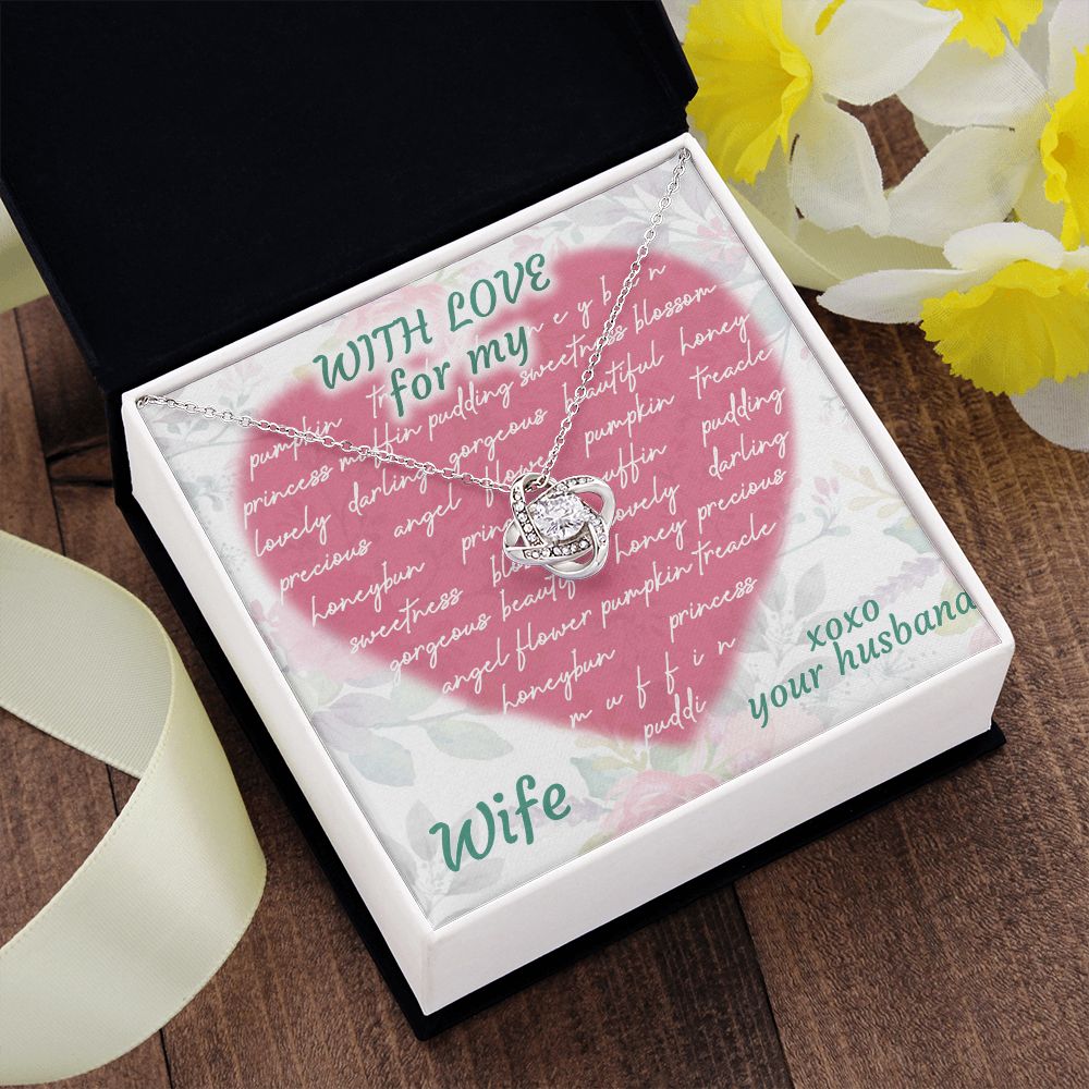 Love Knot Necklace, For My Wife, Necklace With Message Card, Birthday Gift For Her