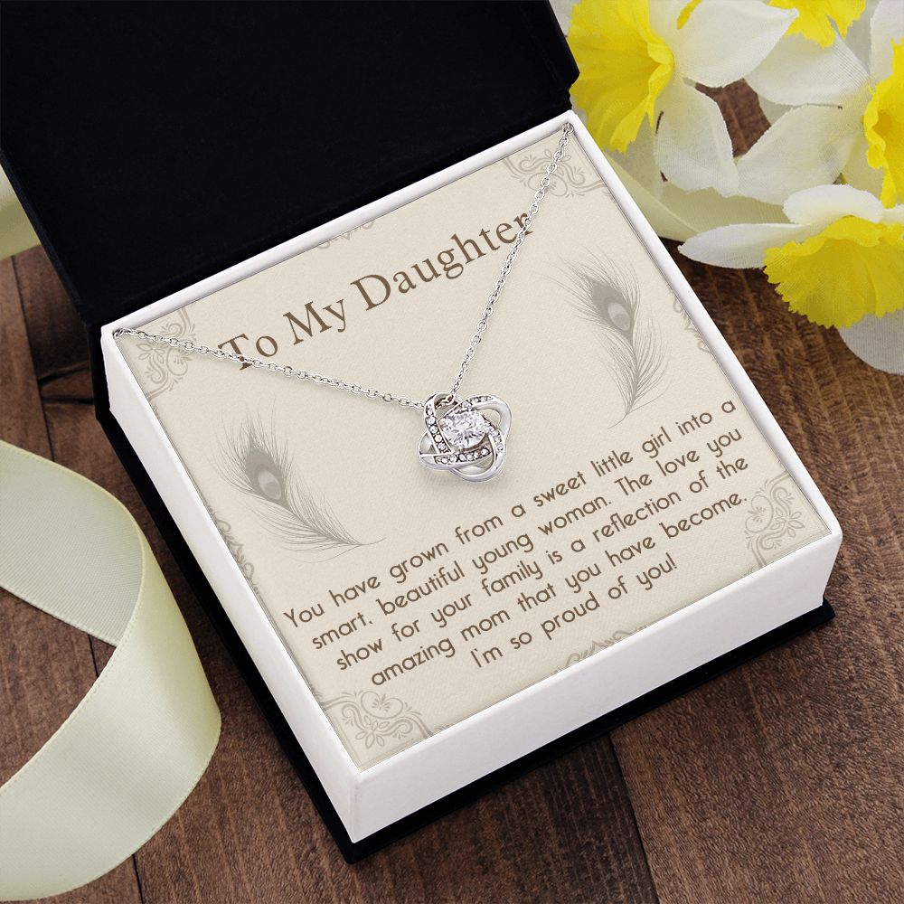 TO MY DAUGHTER, LOVE KNOT NECKLACE WITH MESSAGE CARD, BIRTHDAY AND DAUGHTERS DAY GIFT FOR HER
