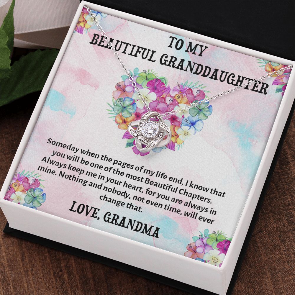 TO MY BEAUTIFUL GRANDDAUGHTER, LOVE KNOT NECKLACE WITH MESSAGE CARD FOR GRANDDAUGHTER, BIRTHDAY GIFT FOR HER, FROM GRANDMA