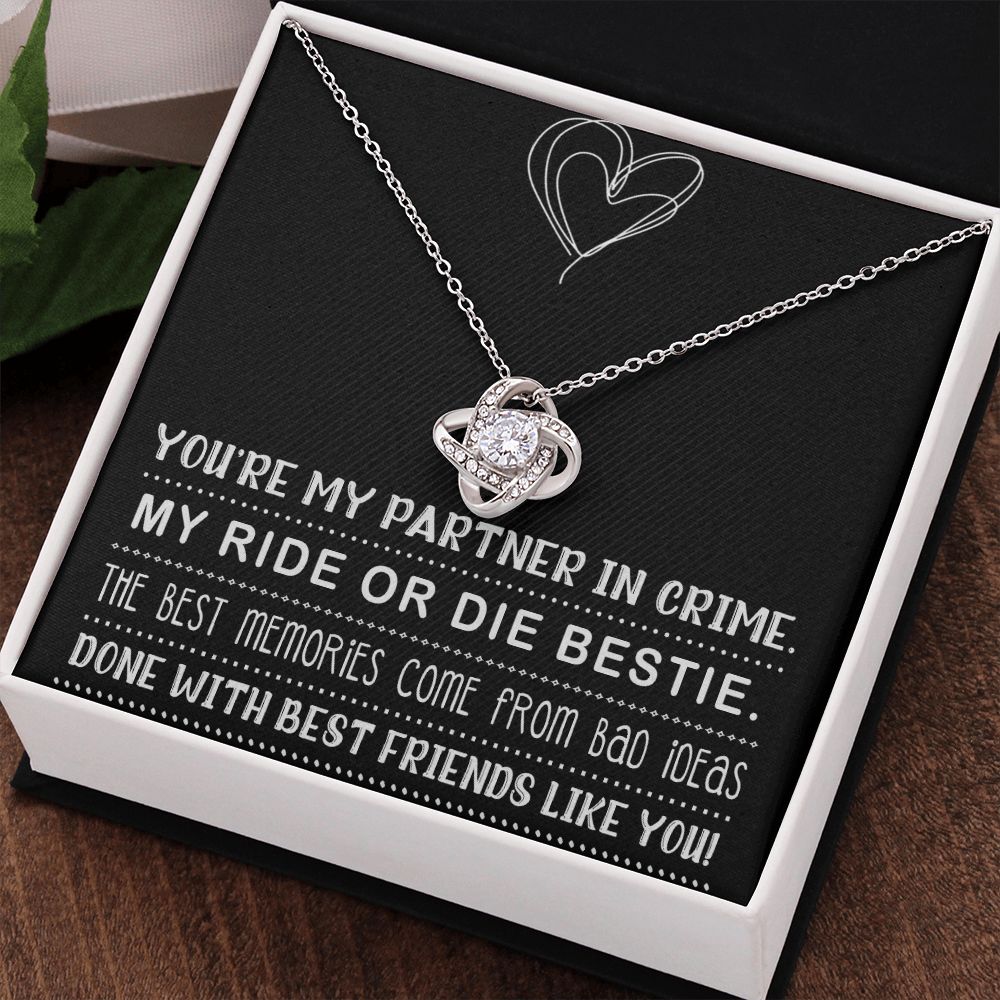 MY RIDE OR DIE BESTIE, LOVE KNOT NECKLACE WITH MESSAGE CARD, FOR FRIENDS, BFF, BIRTHDAY, FRIENDSHIP DAY GIFT FOR HER
