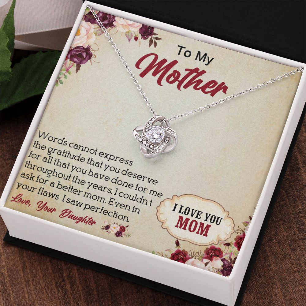 LOVE KNOT NECKLACE FOR MOM, NECKLACE WITH MESSAGE CARD, BIRTHDAY, MOTHER'S DAY GIFT FOR HER