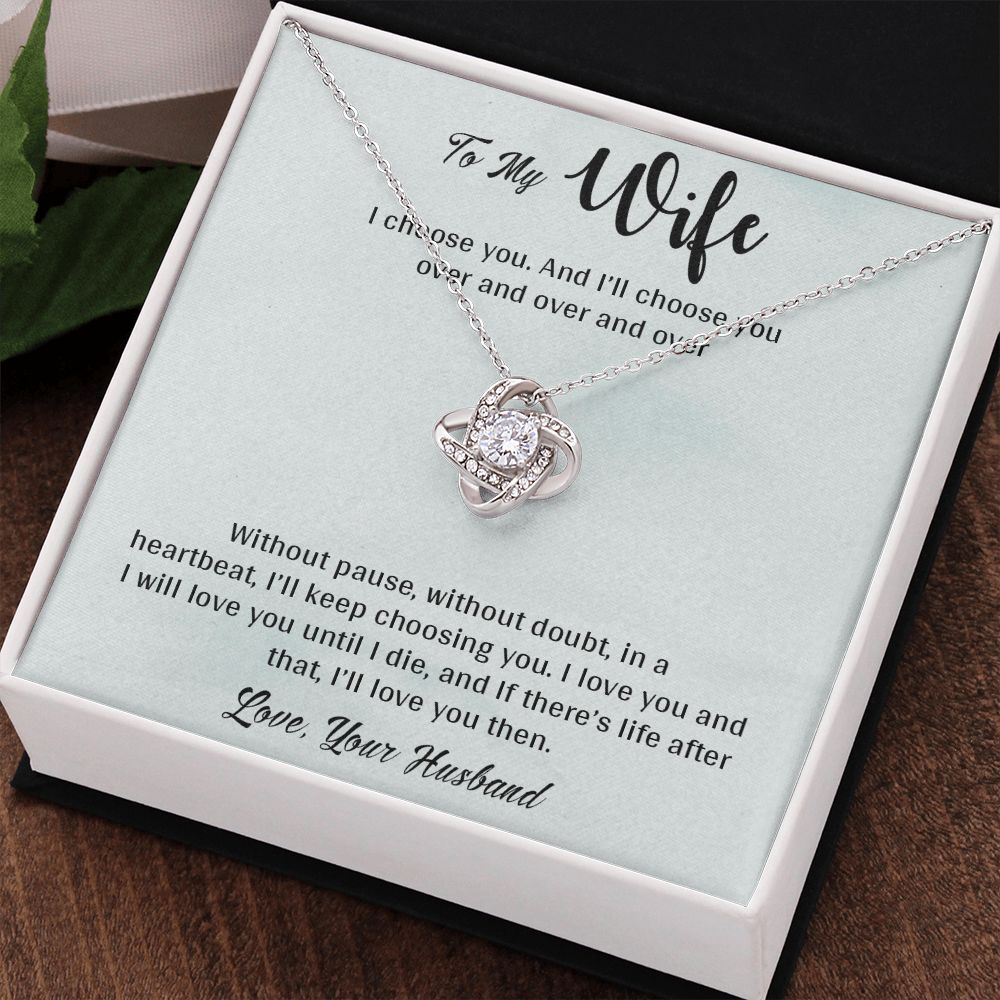 TO MY WIFE, LOVE KNOT NECKLACE, NECKLACE FOR WIFE WITH MESSAGE CARD, GIFT FOR HER