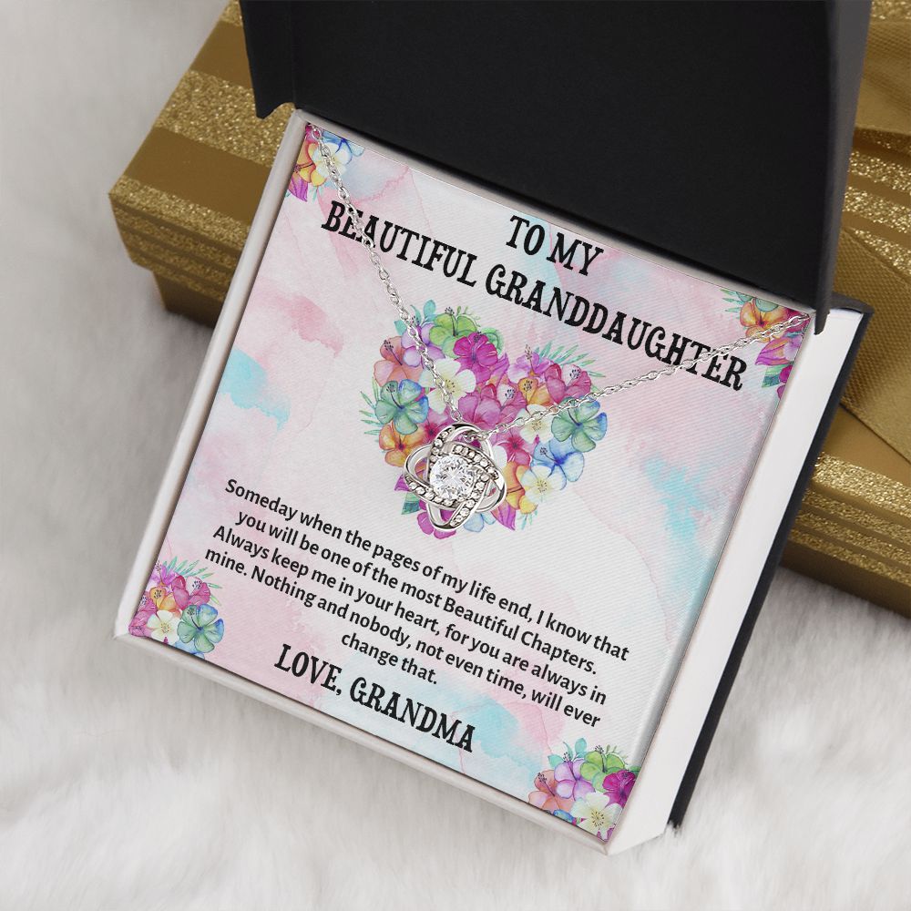 TO MY BEAUTIFUL GRANDDAUGHTER, LOVE KNOT NECKLACE WITH MESSAGE CARD FOR GRANDDAUGHTER, BIRTHDAY GIFT FOR HER, FROM GRANDMA