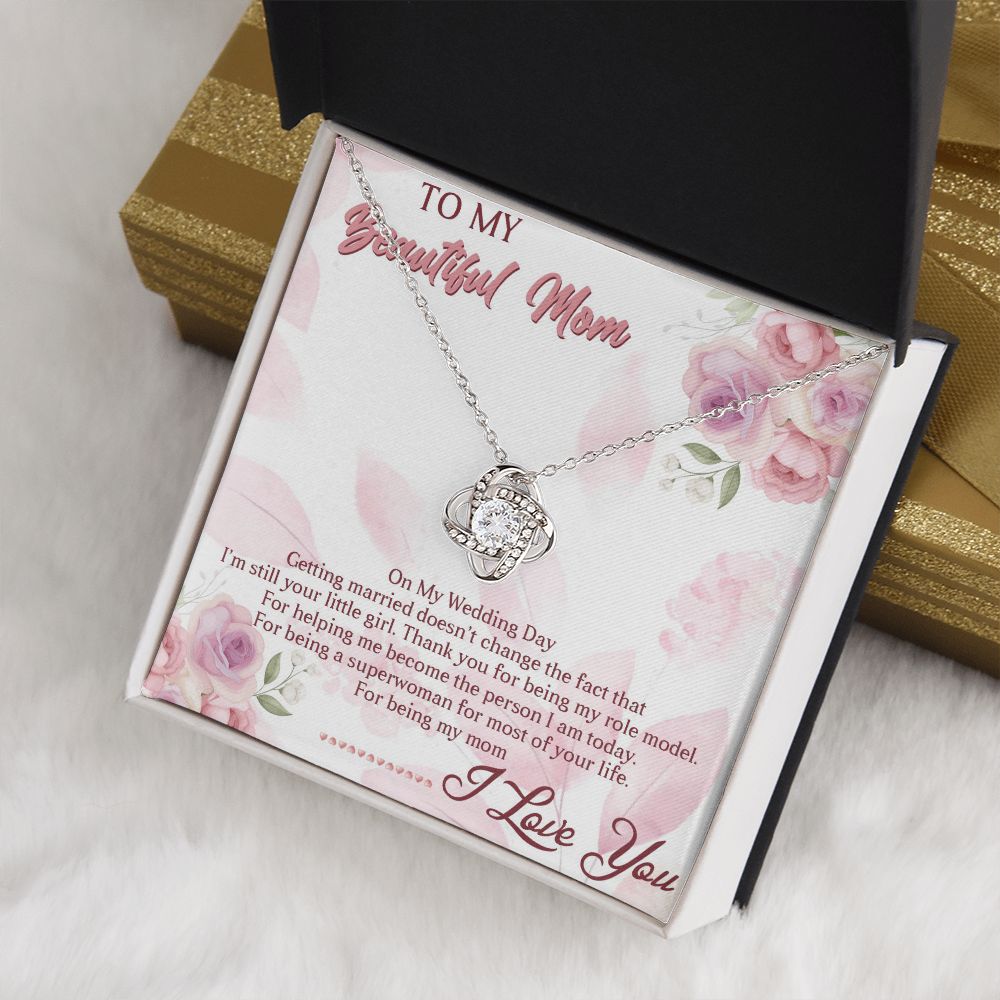 TO MY BEAUTIFUL MOM, LOVE KNOT NECKLACE FOR MOM, NECKLACE WITH MESSAGE CARD, BIRTHDAY, MOTHER'S DAY GIFT FOR HER