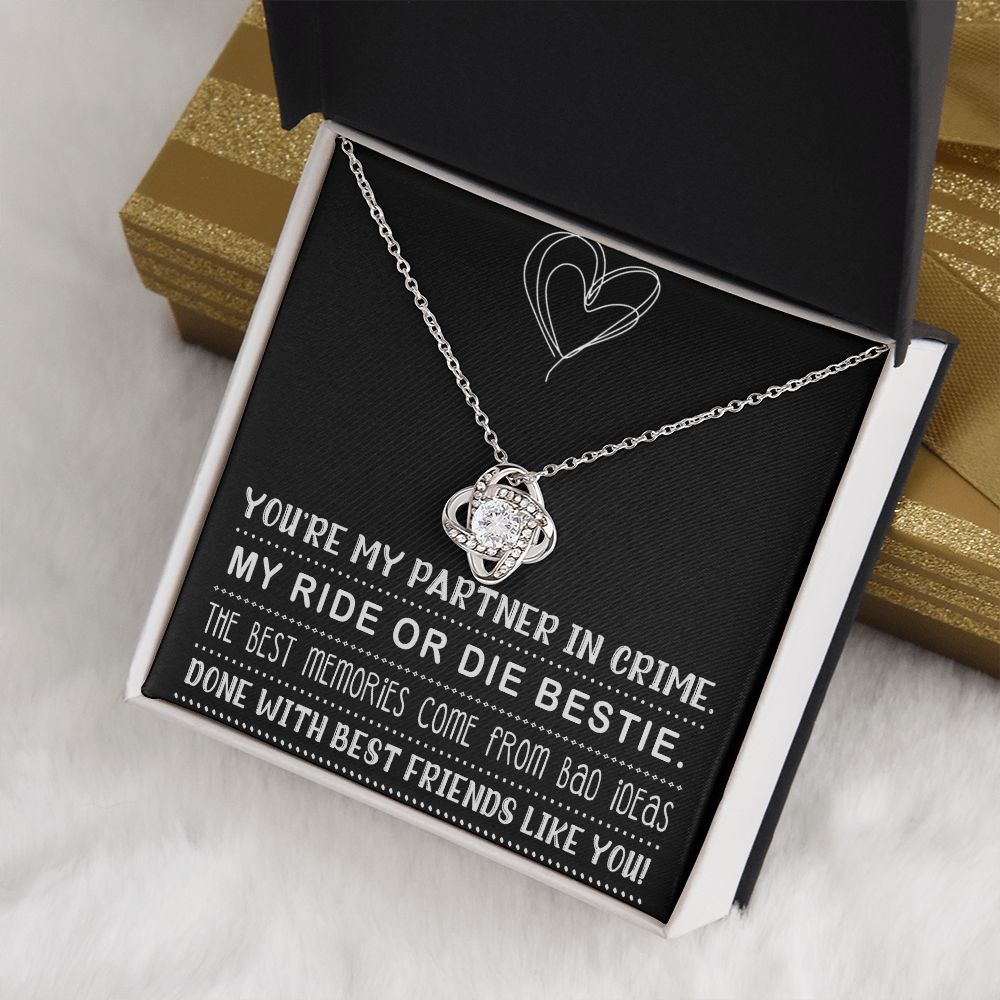 MY RIDE OR DIE BESTIE, LOVE KNOT NECKLACE WITH MESSAGE CARD, FOR FRIENDS, BFF, BIRTHDAY, FRIENDSHIP DAY GIFT FOR HER