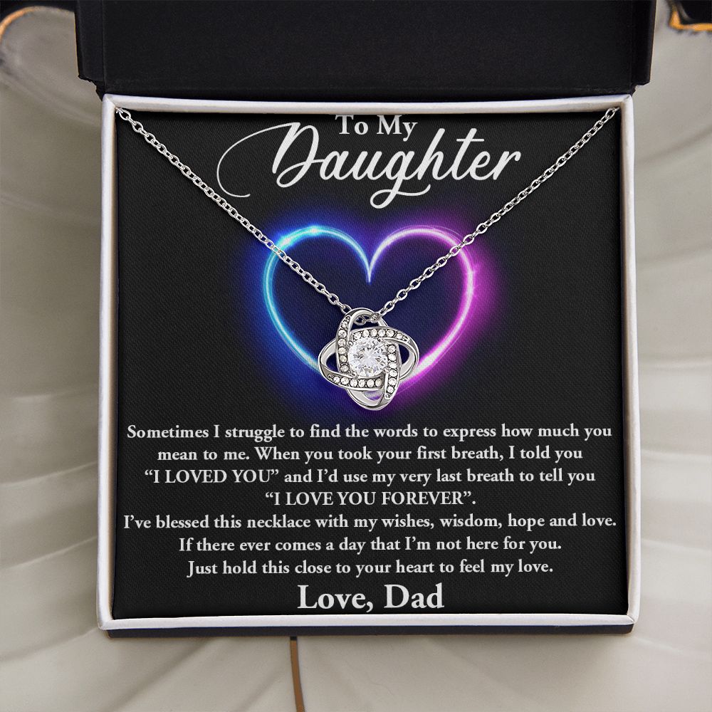 TO MY DAUGHTER, I LOVE YOU FOREVER, LOVE KNOT NECKLACE WITH MESSAGE CARD, BIRTHDAY AND DAUGHTERS DAY GIFT FOR HER