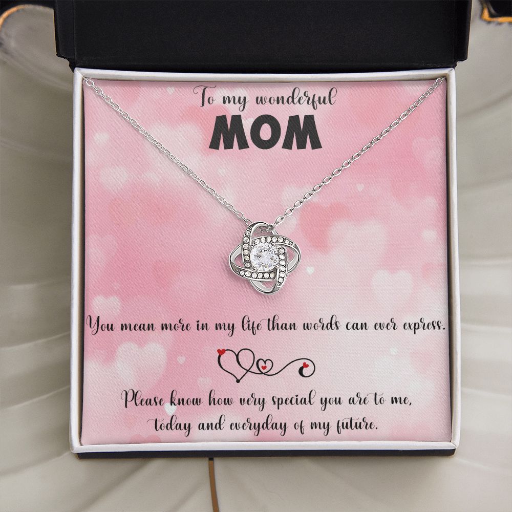 TO MY WONDERFUL MOM LOVE KNOT NECKLACE FOR MOM, NECKLACE WITH MESSAGE CARD, BIRTHDAY, MOTHER'S DAY GIFT FOR HER