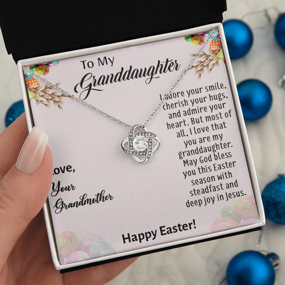 TO MY GRANDDAUGHTER, HAPPY EASTER, INTERLOCKING HEART NECKLACE WITH MESSAGE CARD, EASTER DAY GIFT FROM GRANDMOTHER