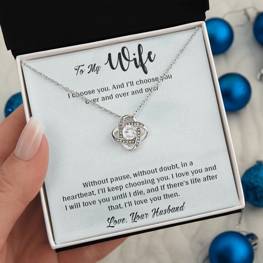 TO MY WIFE, LOVE KNOT NECKLACE, NECKLACE FOR WIFE WITH MESSAGE CARD, GIFT FOR HER