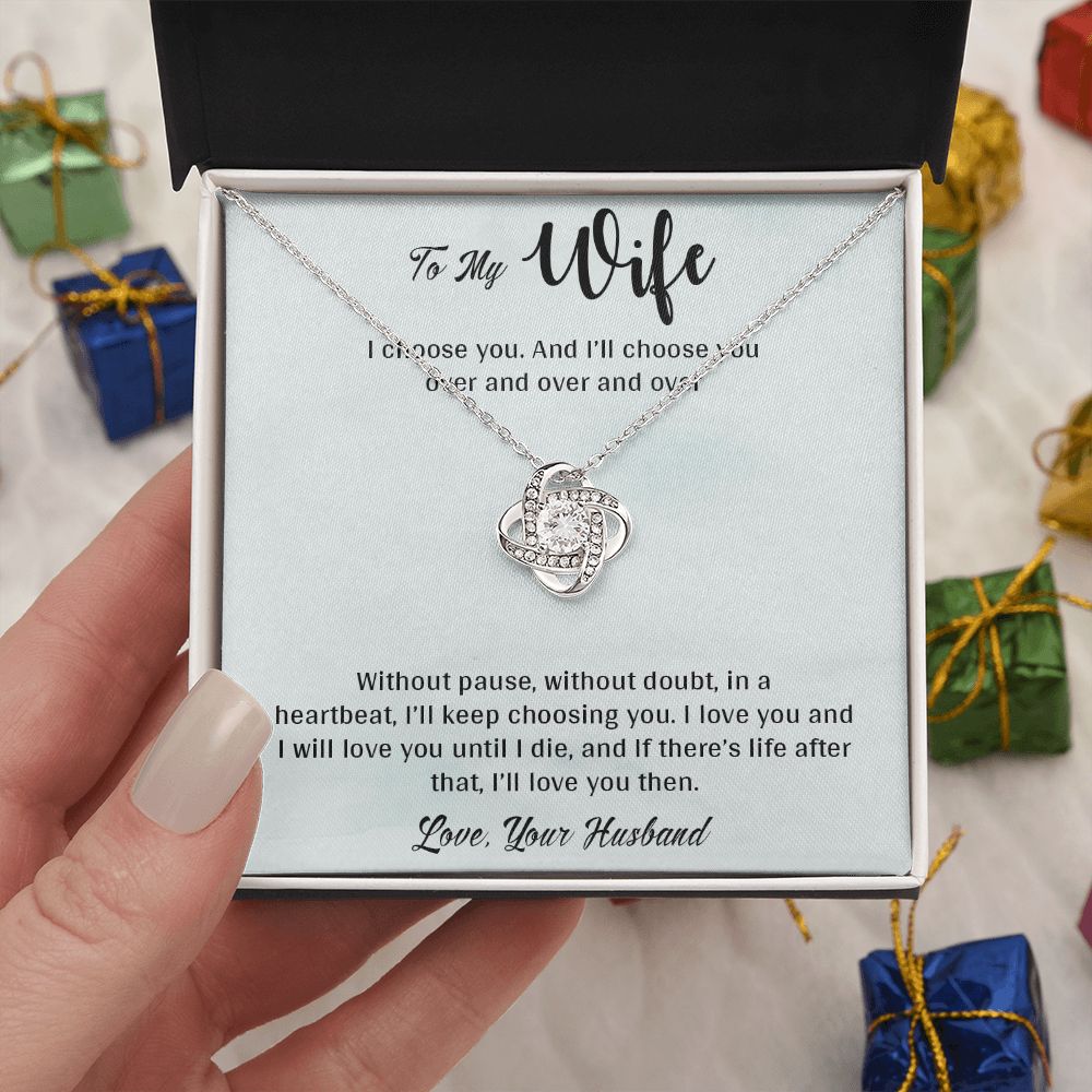 TO MY WIFE, LOVE KNOT NECKLACE, NECKLACE FOR WIFE WITH MESSAGE CARD, GIFT FOR HER