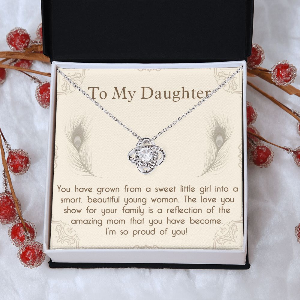 TO MY DAUGHTER, LOVE KNOT NECKLACE WITH MESSAGE CARD, BIRTHDAY AND DAUGHTERS DAY GIFT FOR HER