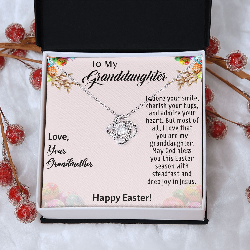 TO MY GRANDDAUGHTER, HAPPY EASTER, INTERLOCKING HEART NECKLACE WITH MESSAGE CARD, EASTER DAY GIFT FROM GRANDMOTHER