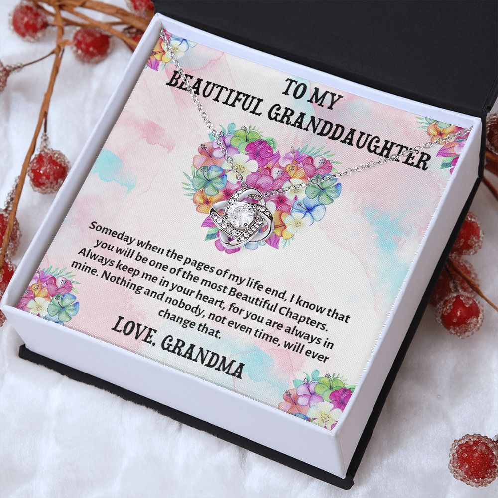 TO MY BEAUTIFUL GRANDDAUGHTER, LOVE KNOT NECKLACE WITH MESSAGE CARD FOR GRANDDAUGHTER, BIRTHDAY GIFT FOR HER, FROM GRANDMA