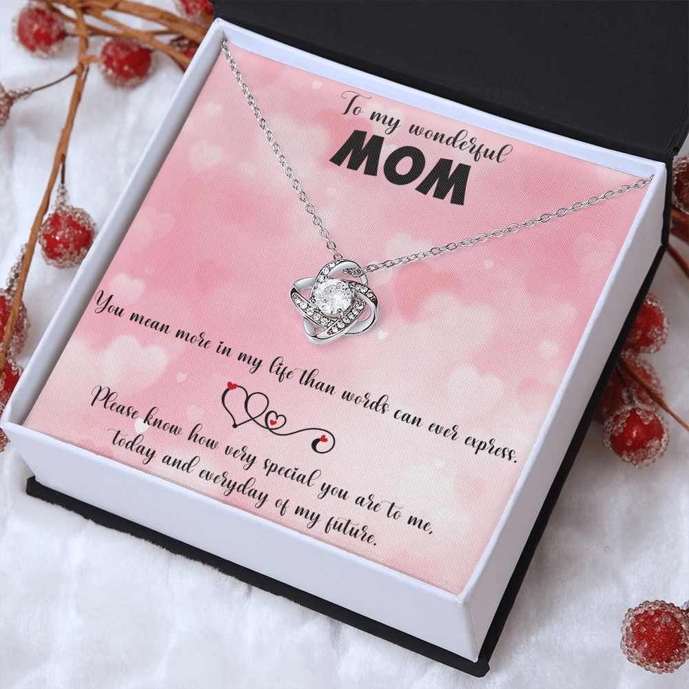 TO MY WONDERFUL MOM LOVE KNOT NECKLACE FOR MOM, NECKLACE WITH MESSAGE CARD, BIRTHDAY, MOTHER'S DAY GIFT FOR HER