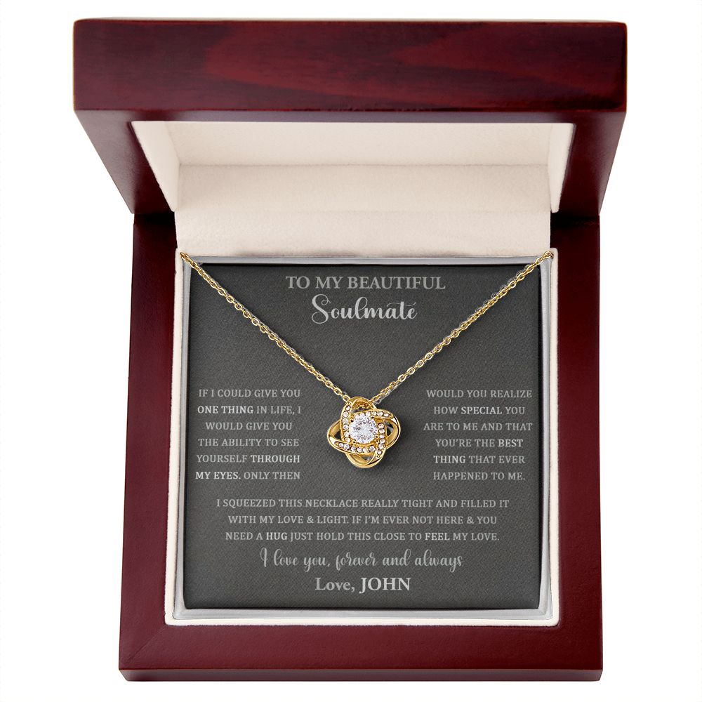 To My Beautiful Soulmate Love Knot Necklace Gift, Pendant For Her, Gift For Anniversary, Romantic Birthday Gift For Her, Jewelry For Her