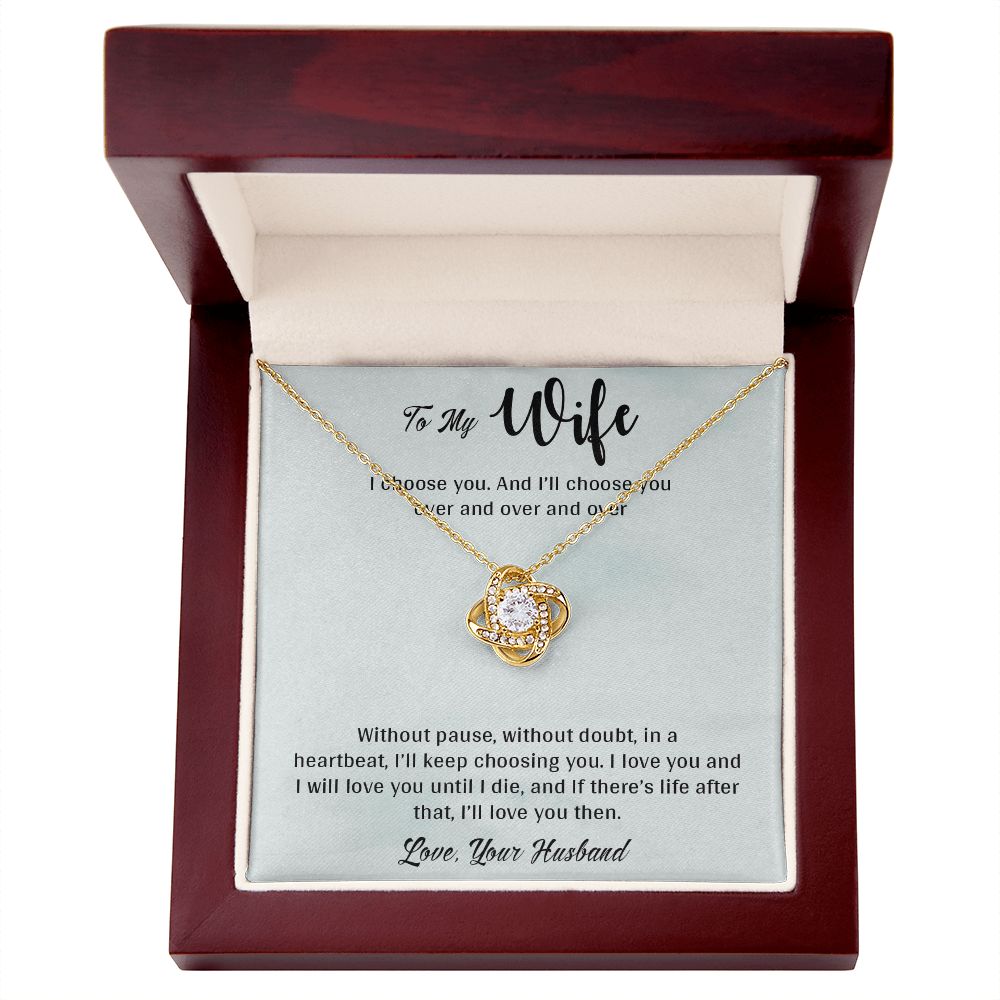 TO MY WIFE, LOVE KNOT NECKLACE, NECKLACE FOR WIFE WITH MESSAGE CARD, GIFT FOR HER