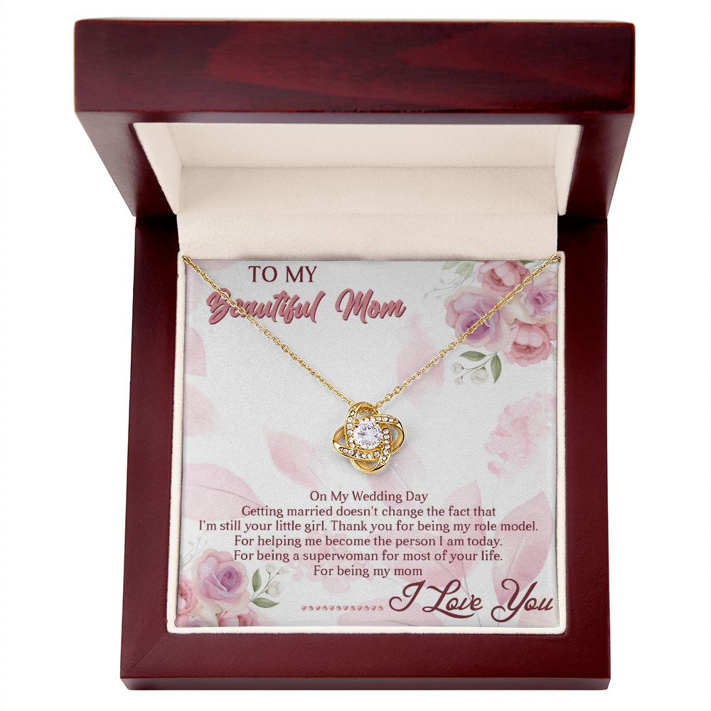 TO MY BEAUTIFUL MOM, LOVE KNOT NECKLACE FOR MOM, NECKLACE WITH MESSAGE CARD, BIRTHDAY, MOTHER'S DAY GIFT FOR HER