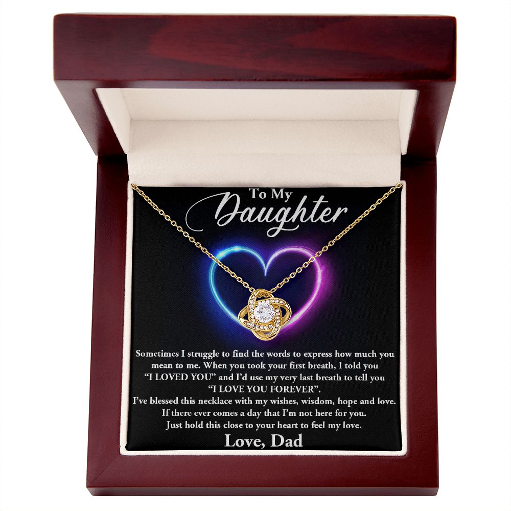 TO MY DAUGHTER, I LOVE YOU FOREVER, LOVE KNOT NECKLACE WITH MESSAGE CARD, BIRTHDAY AND DAUGHTERS DAY GIFT FOR HER