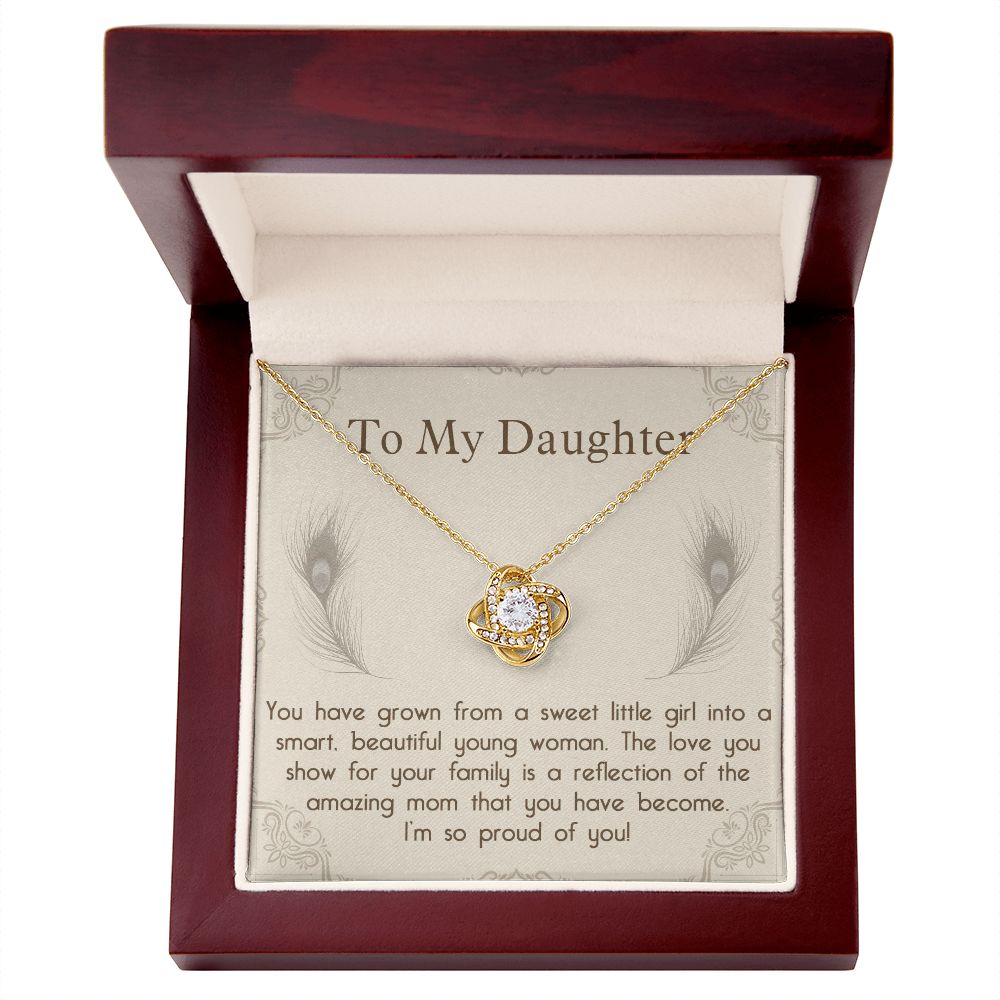 TO MY DAUGHTER, LOVE KNOT NECKLACE WITH MESSAGE CARD, BIRTHDAY AND DAUGHTERS DAY GIFT FOR HER