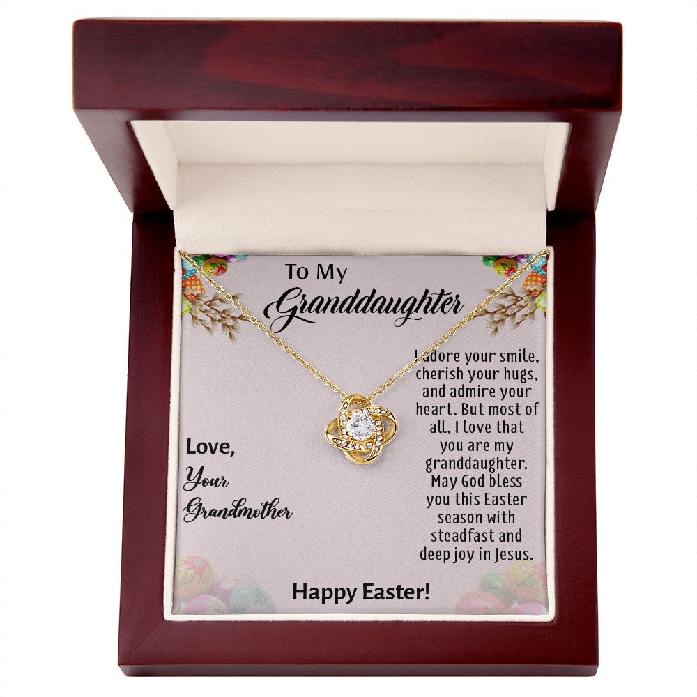 TO MY GRANDDAUGHTER, HAPPY EASTER, INTERLOCKING HEART NECKLACE WITH MESSAGE CARD, EASTER DAY GIFT FROM GRANDMOTHER