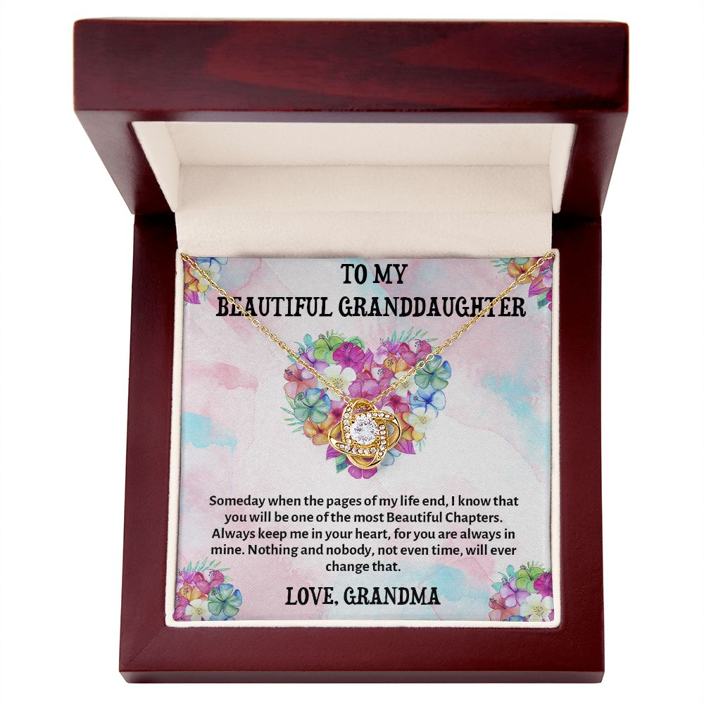 TO MY BEAUTIFUL GRANDDAUGHTER, LOVE KNOT NECKLACE WITH MESSAGE CARD FOR GRANDDAUGHTER, BIRTHDAY GIFT FOR HER, FROM GRANDMA