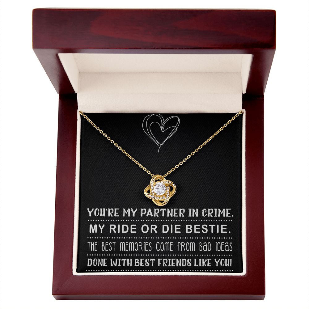 MY RIDE OR DIE BESTIE, LOVE KNOT NECKLACE WITH MESSAGE CARD, FOR FRIENDS, BFF, BIRTHDAY, FRIENDSHIP DAY GIFT FOR HER