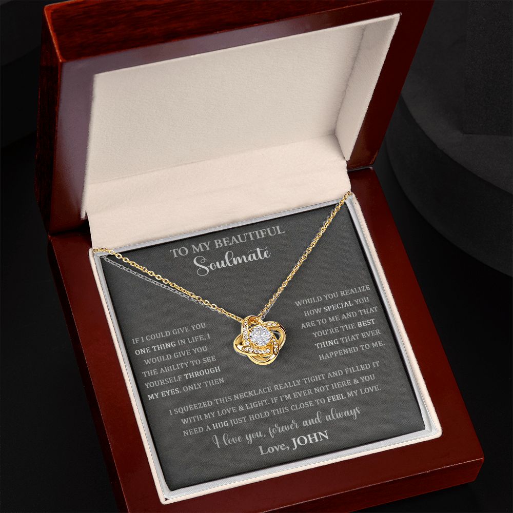 To My Beautiful Soulmate Love Knot Necklace Gift, Pendant For Her, Gift For Anniversary, Romantic Birthday Gift For Her, Jewelry For Her
