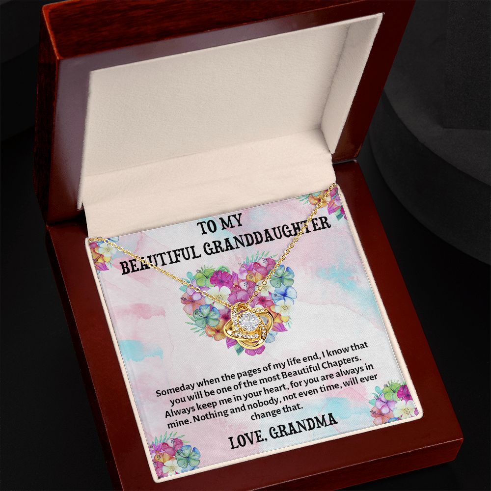 TO MY BEAUTIFUL GRANDDAUGHTER, LOVE KNOT NECKLACE WITH MESSAGE CARD FOR GRANDDAUGHTER, BIRTHDAY GIFT FOR HER, FROM GRANDMA