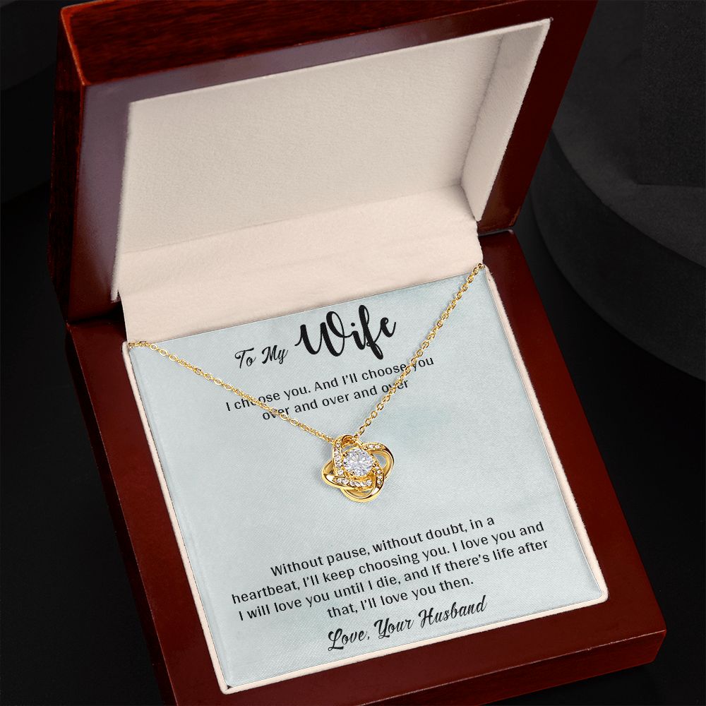 TO MY WIFE, LOVE KNOT NECKLACE, NECKLACE FOR WIFE WITH MESSAGE CARD, GIFT FOR HER