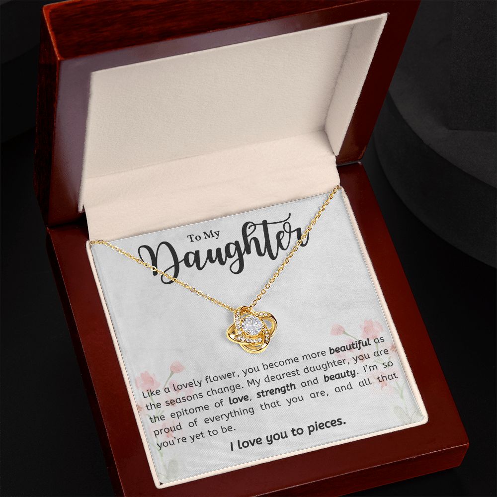 To My Daughter, I Love You, Love Knot Necklace With Message Card For Daughter, Birthday Gift For Her