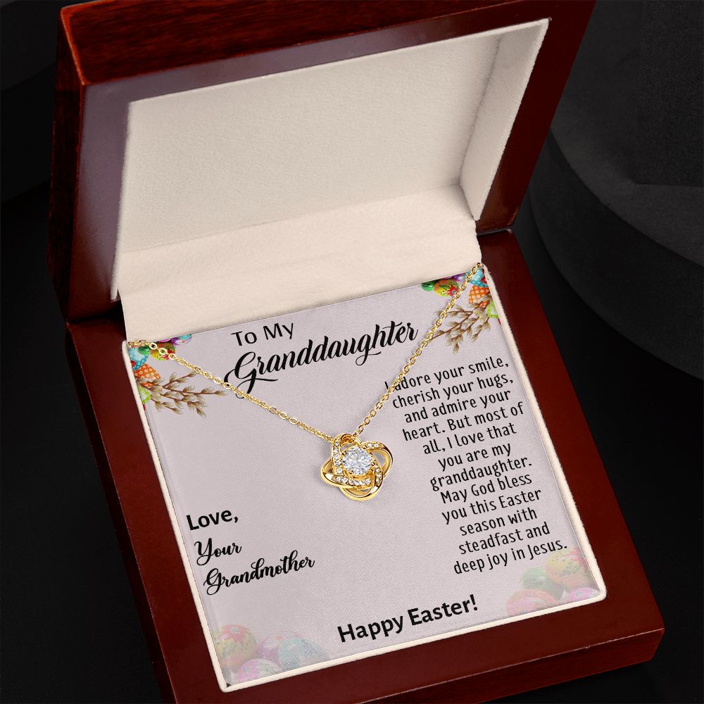 TO MY GRANDDAUGHTER, HAPPY EASTER, INTERLOCKING HEART NECKLACE WITH MESSAGE CARD, EASTER DAY GIFT FROM GRANDMOTHER